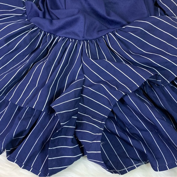 NWT Lulus Ruffle and Flow Navy Striped Shorts Backless Romper - Picture 11 of 11